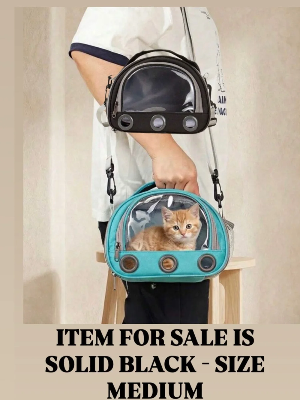 Transparent Front Small Pet Carrier Bag - Black and Gray
